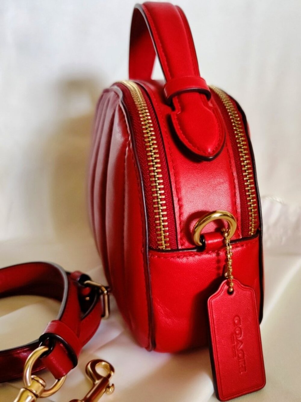 Coach Serena Mini Satchel with Linear Quilted Nappa Leather in Electric Red, EUC - Picture 8 of 12
